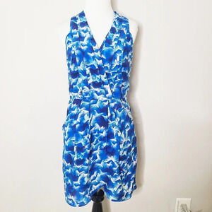 Greylin Blue & White Silk Sleeveless Dress S